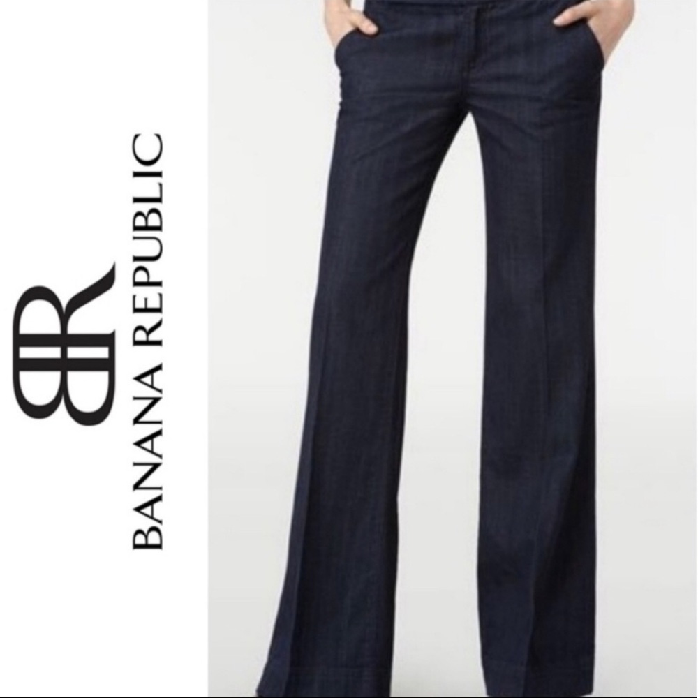 🔵🎉HP “NWT” TALL GIRLS DREAM FLARE LEG BANANA REPUBLIC DARK WASH TROUSERS - Picture 3 of 15